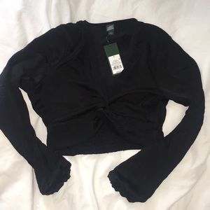 Black crop satin blouse